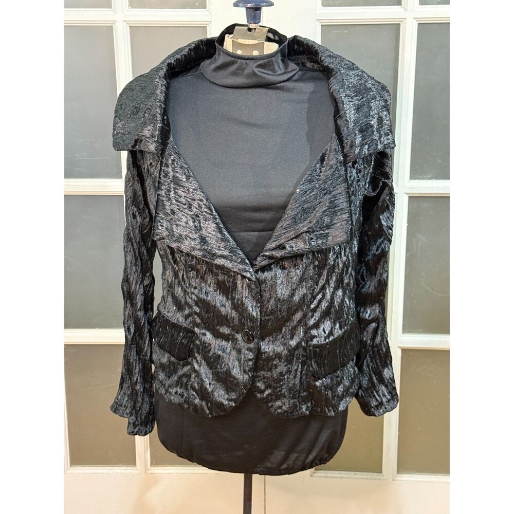 Frankly My Dear Crushed Metallic Black Evening Blazer Size L